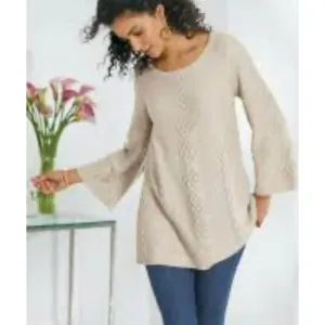 Soft Surroundings Reza Diamond Lattice 3/4 Flare Sleeve Sweater Beige L
