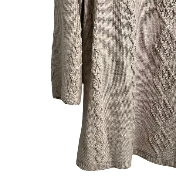 Soft Surroundings Reza Diamond Lattice 3/4 Flare Sleeve Sweater Beige L