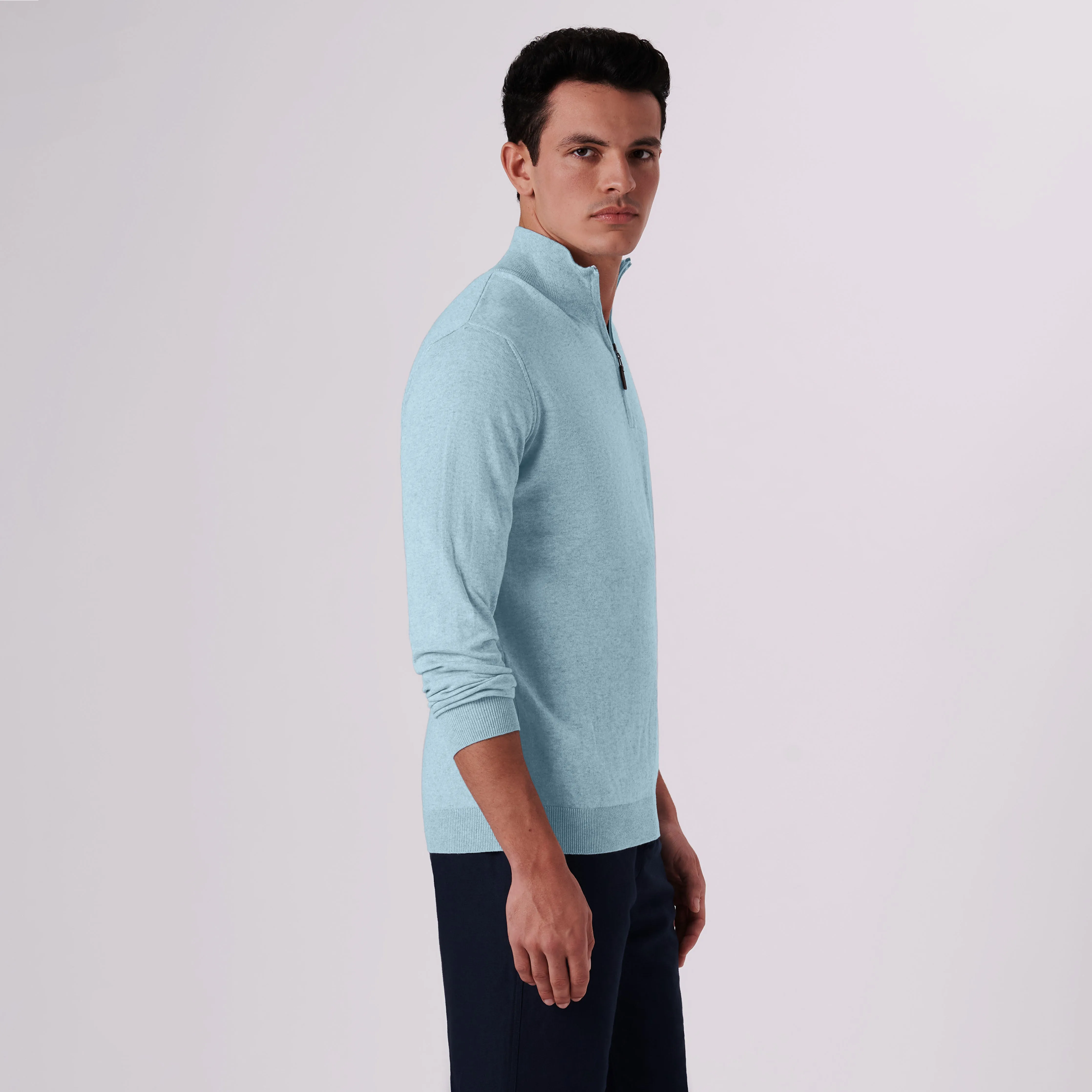 Solid Cotton Cashmere Quarter Zip Sweater