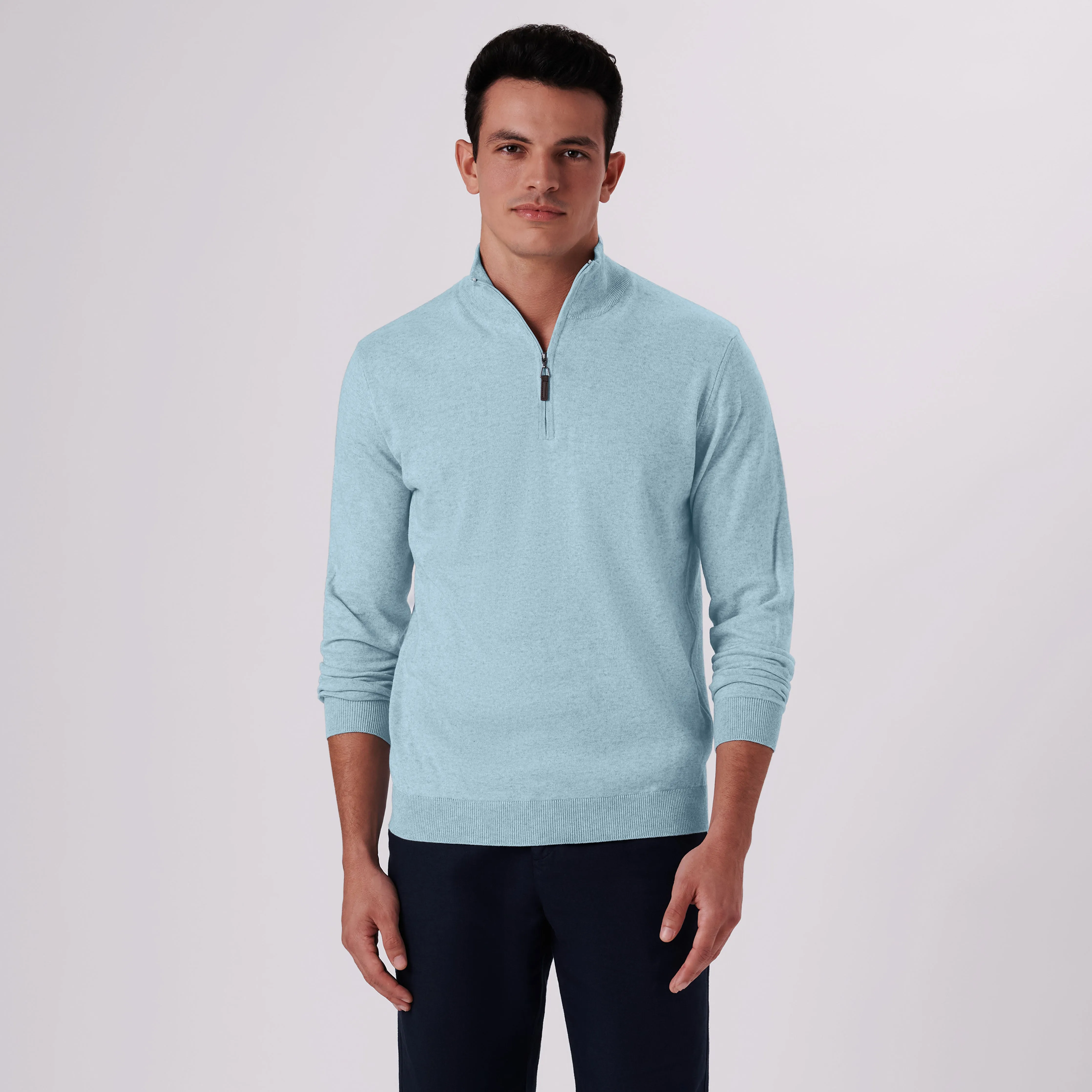 Solid Cotton Cashmere Quarter Zip Sweater
