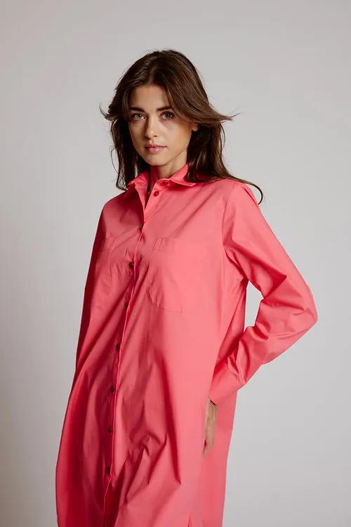 SOLID SHIRT DRESS - CORAL