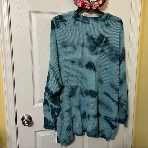 Sonoma Womens Plus Size Blue Cable Knit V Neck Sweater