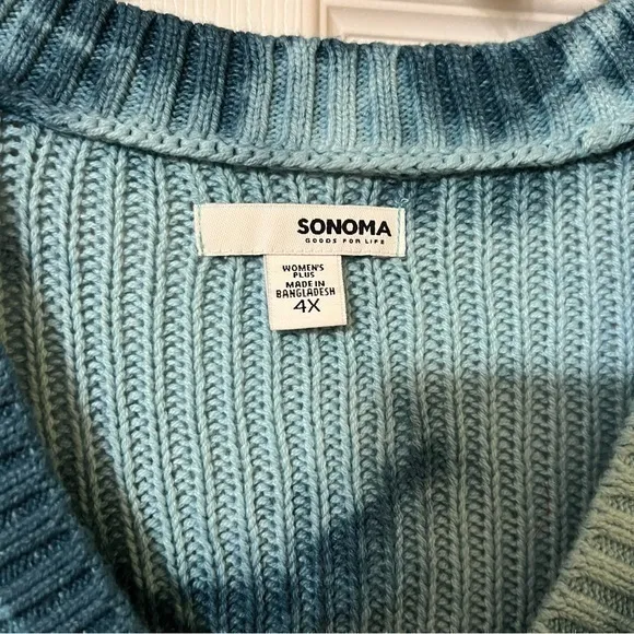 Sonoma Womens Plus Size Blue Cable Knit V Neck Sweater