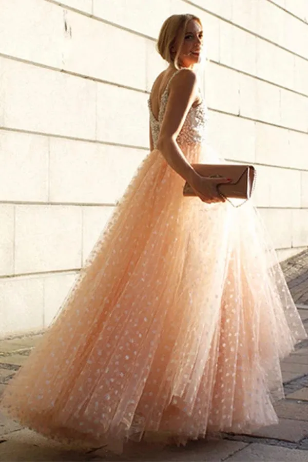 Sparkly Prom Dresses A-line Straps Beading Long Beautiful Prom Dress Evening Dress,MP566