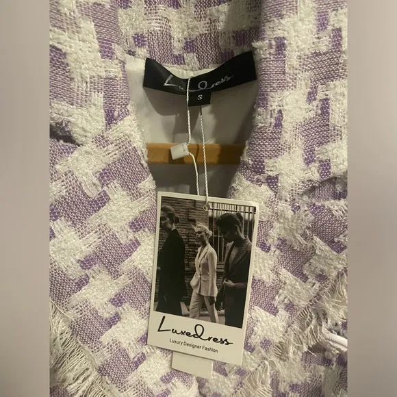 Sparkly Purple White Tweed Blazer by Luxedress Small