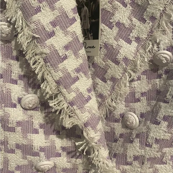 Sparkly Purple White Tweed Blazer by Luxedress Small