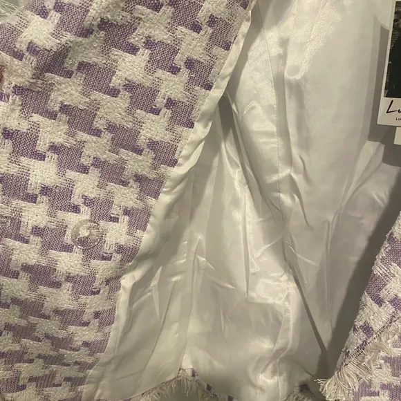 Sparkly Purple White Tweed Blazer by Luxedress Small