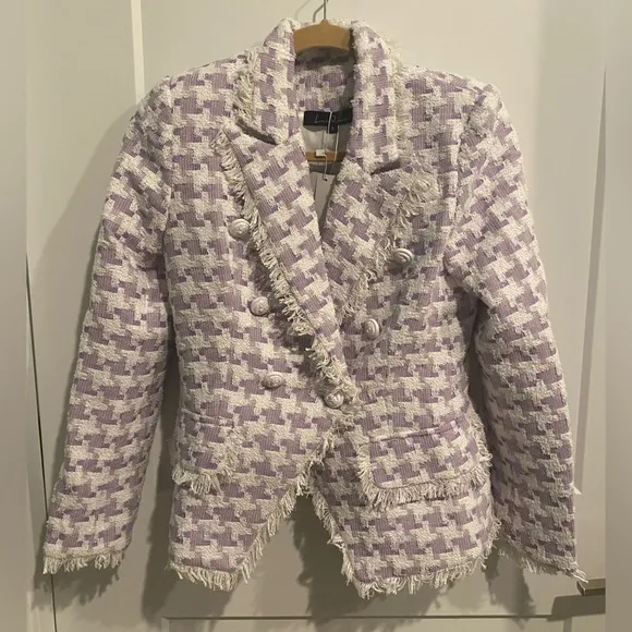Sparkly Purple White Tweed Blazer by Luxedress Small