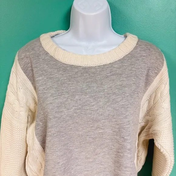 Splendid Gray &amp; Cream Jackson Terry Mix Cable Knit Sweater Womens Size XL