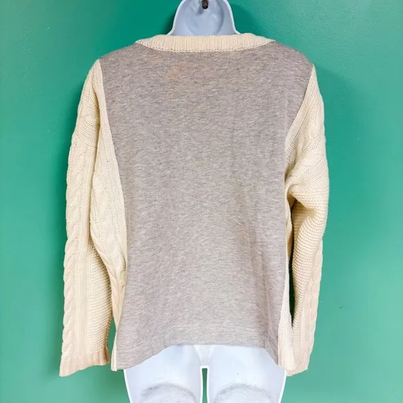 Splendid Gray &amp; Cream Jackson Terry Mix Cable Knit Sweater Womens Size XL
