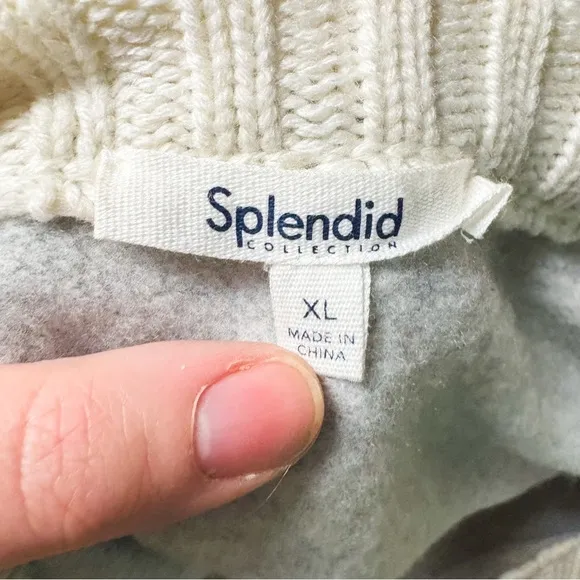 Splendid Gray &amp; Cream Jackson Terry Mix Cable Knit Sweater Womens Size XL
