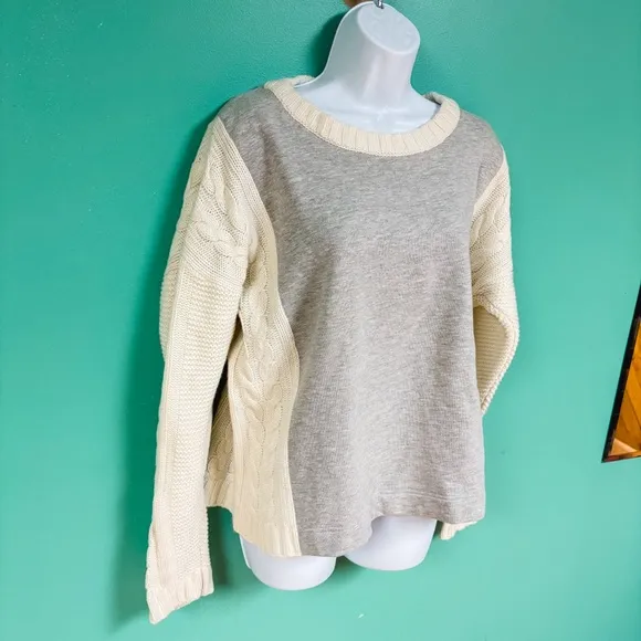 Splendid Gray &amp; Cream Jackson Terry Mix Cable Knit Sweater Womens Size XL
