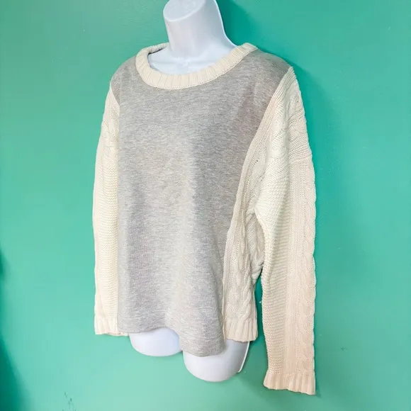 Splendid Gray &amp; Cream Jackson Terry Mix Cable Knit Sweater Womens Size XL