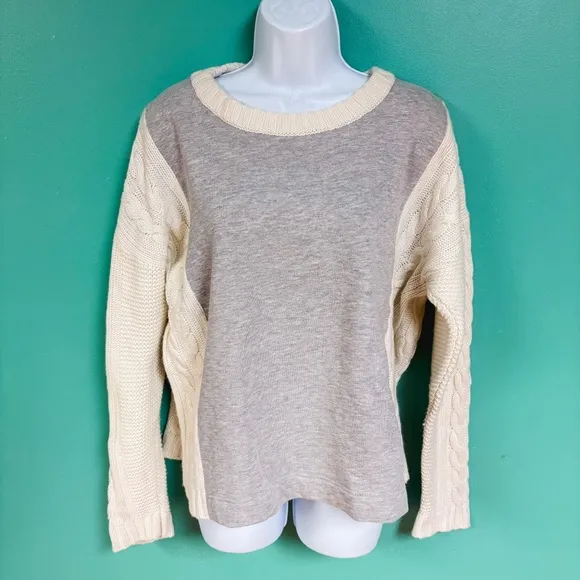 Splendid Gray &amp; Cream Jackson Terry Mix Cable Knit Sweater Womens Size XL