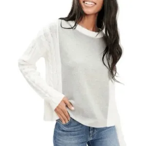 Splendid Gray &amp; Cream Jackson Terry Mix Cable Knit Sweater Womens Size XL