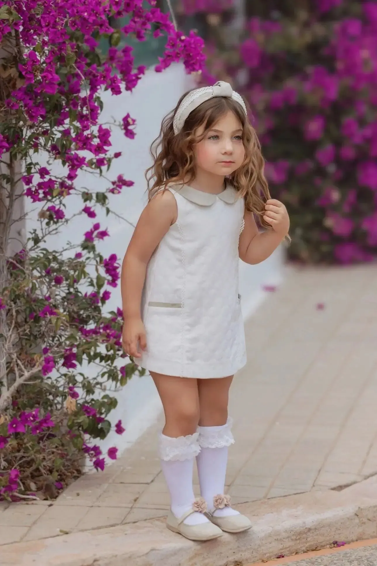 SS25 Girls Miranda Cream & Camel A Line Dress