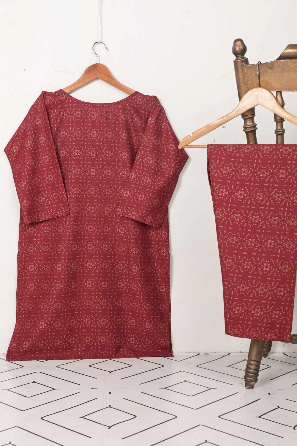 STP-031A-Maroon - 2Pc Cotton Printed Stitched