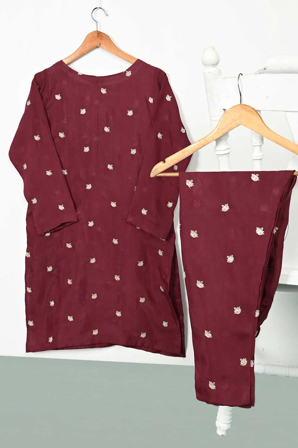 STP-105B-Maroon - 2PC COTTON SLUB STITCHED