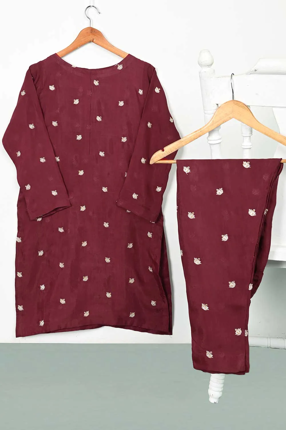 STP-105B-Maroon - 2PC COTTON SLUB STITCHED