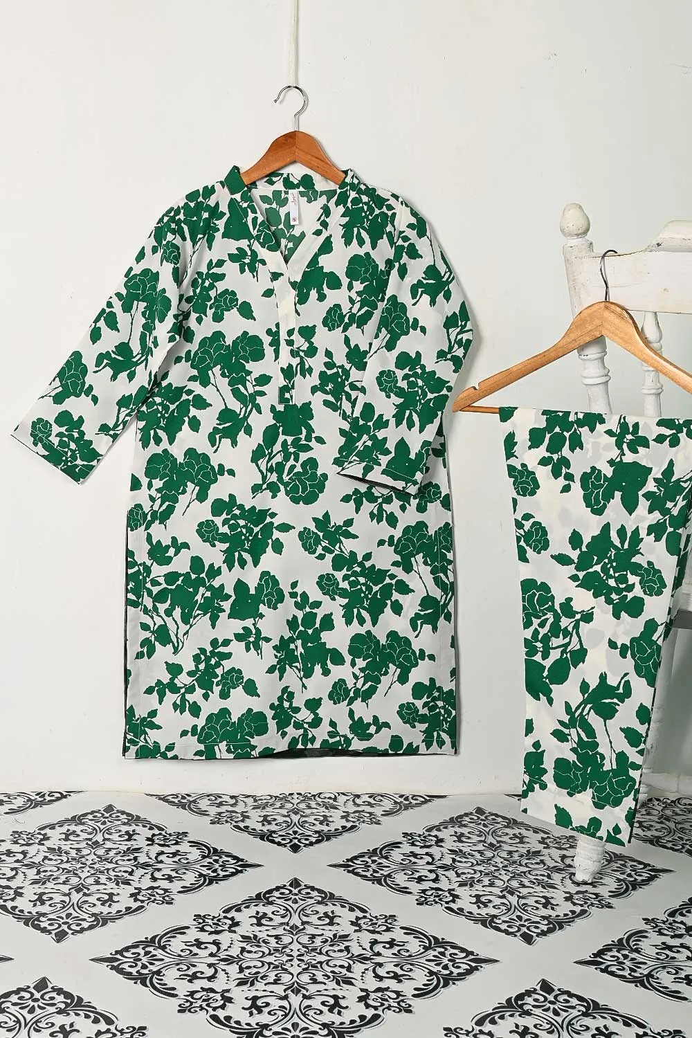 STP-128A-White -  2PC GEORGETTE CREPE DIGITAL PRINTED STITCHED