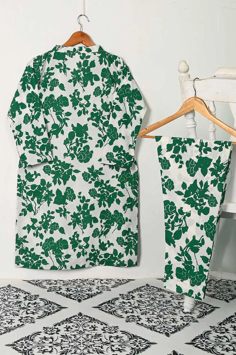 STP-128A-White -  2PC GEORGETTE CREPE DIGITAL PRINTED STITCHED