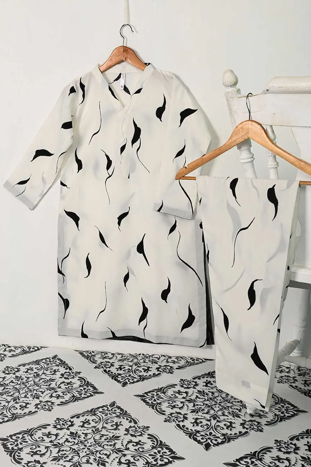 STP-134A-White -  2PC GEORGETTE CREPE DIGITAL PRINTED STITCHED