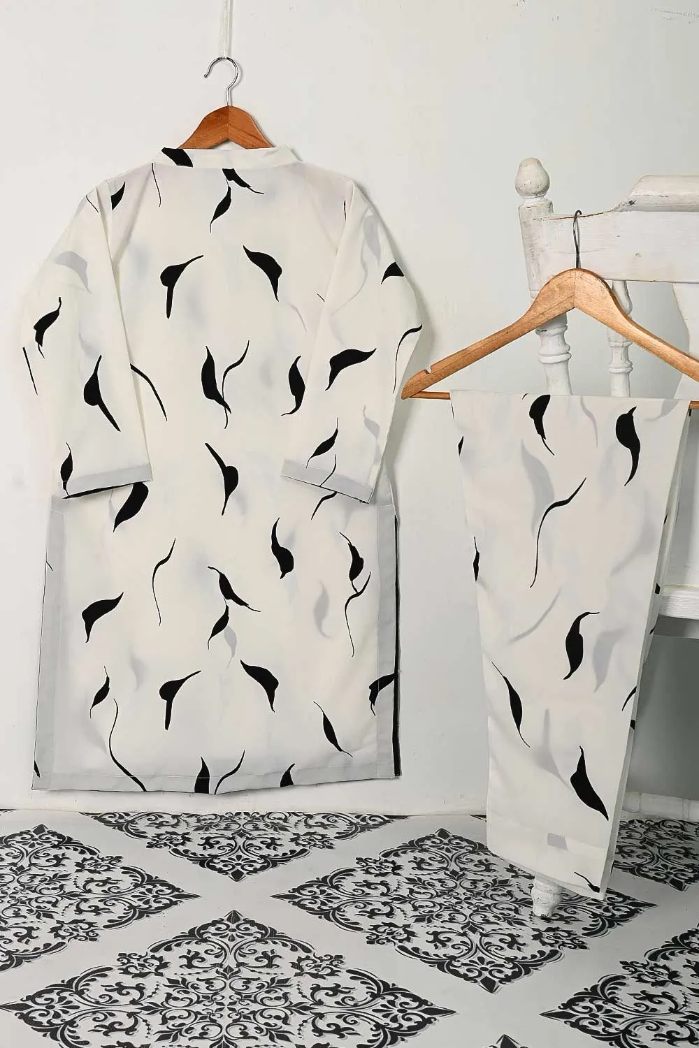 STP-134A-White -  2PC GEORGETTE CREPE DIGITAL PRINTED STITCHED