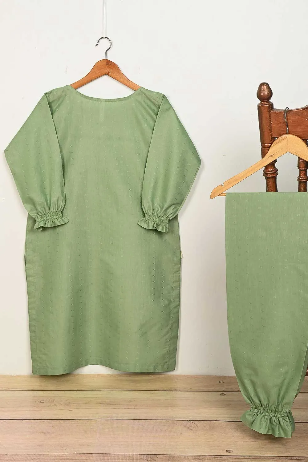 STP-164A-Pista - 2Pc Pc Jacquard Paper Cotton Dress With Pc Jacquard Paper Cotton Trouser