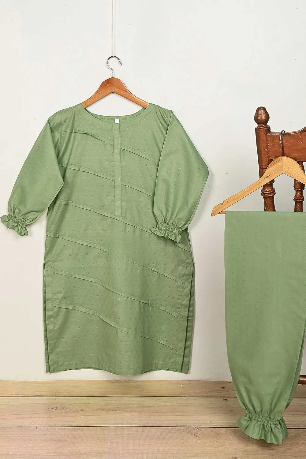 STP-164A-Pista - 2Pc Pc Jacquard Paper Cotton Dress With Pc Jacquard Paper Cotton Trouser
