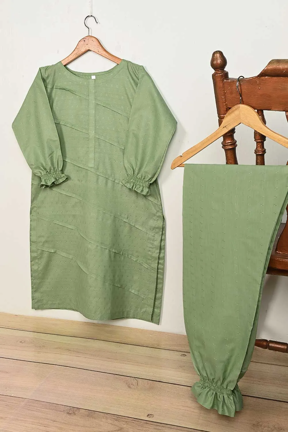 STP-164A-Pista - 2Pc Pc Jacquard Paper Cotton Dress With Pc Jacquard Paper Cotton Trouser