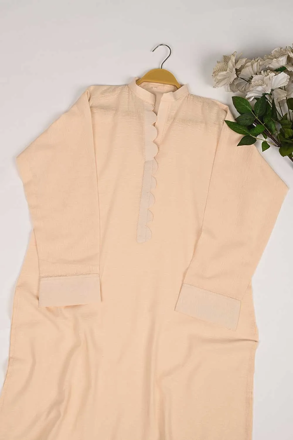 STP-168A-Peach - 2PC SELF JACQUARD LAWN STITCHED