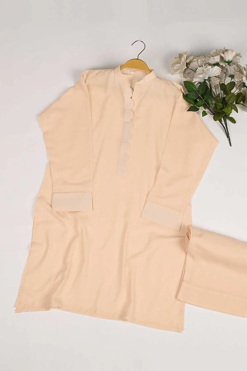 STP-168A-Peach - 2PC SELF JACQUARD LAWN STITCHED