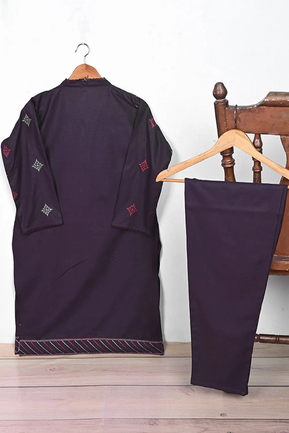 STP-174B-Purple - 2PC EMBROIDERED COTTON
