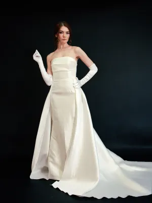 Style D2415 - Lux Mikado Strapless Pleated Bodice sheath gown with detachable A-line Skirt