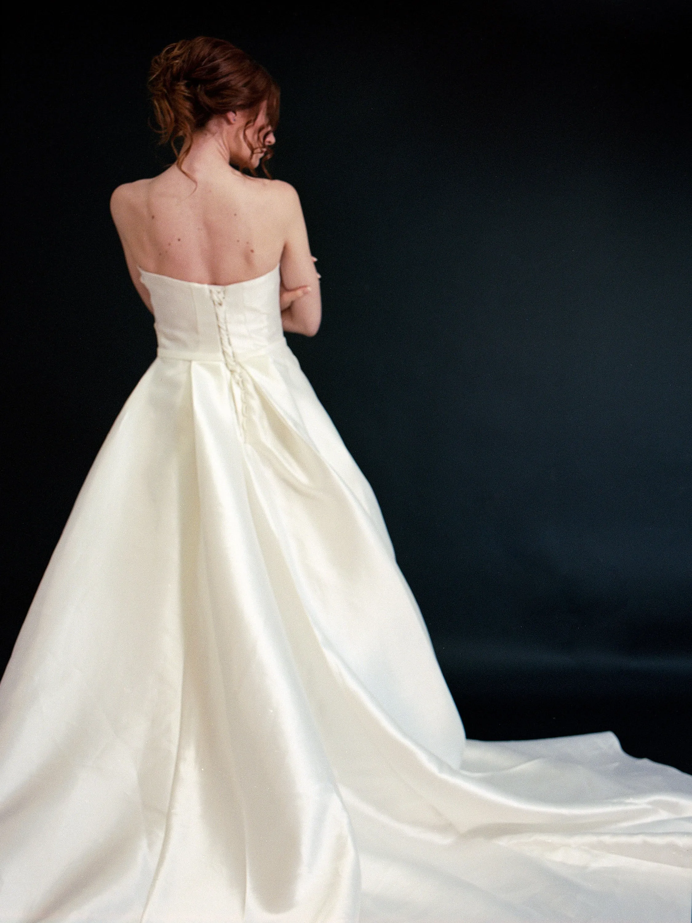 Style D2415 - Lux Mikado Strapless Pleated Bodice sheath gown with detachable A-line Skirt