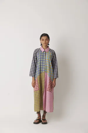 Summer Dress Shirt Long Cotton Multicheck-The Chalk Floral Story-Fashion Edit-Yc14D-71 Yc14Mck-01-Yavi