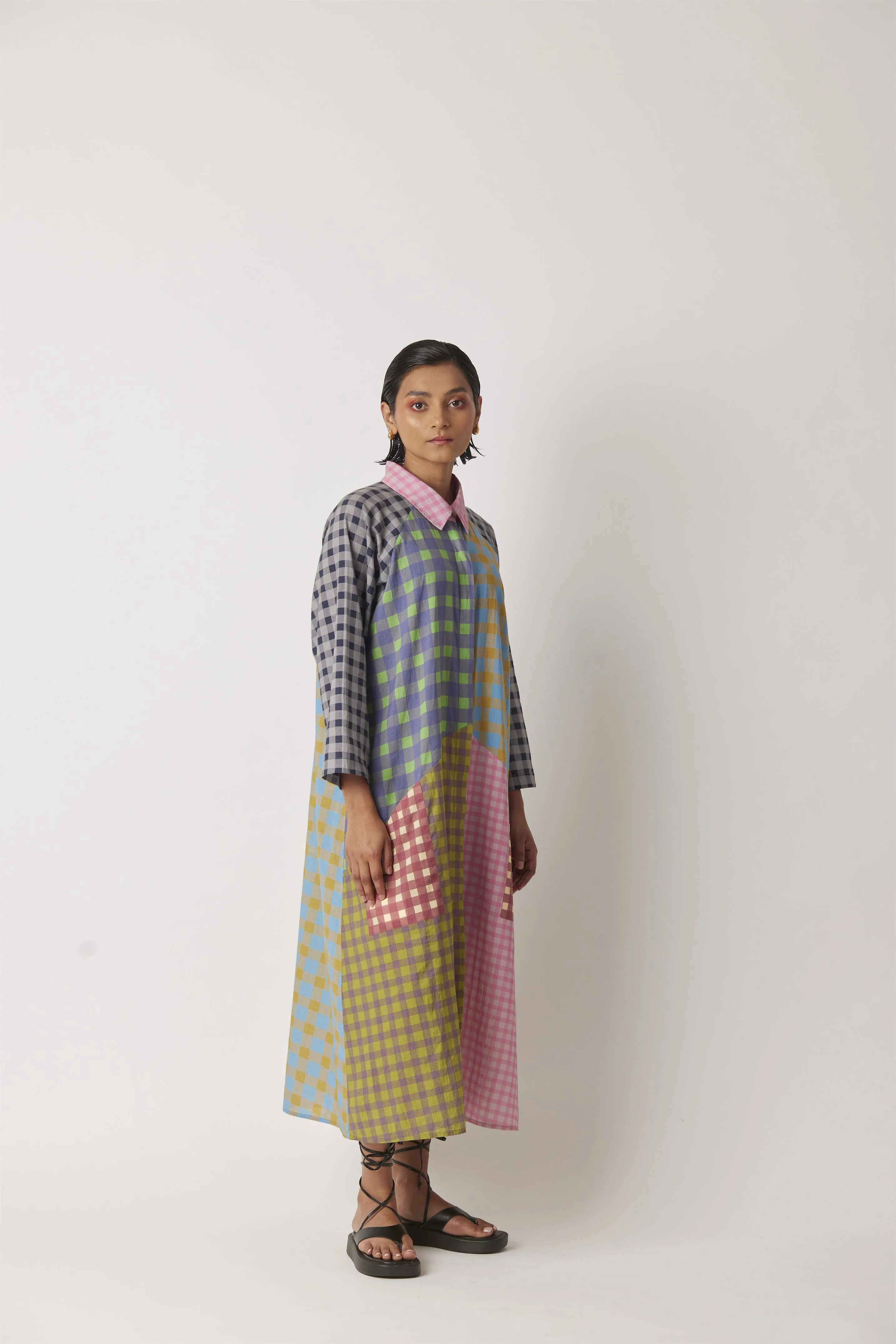 Summer Dress Shirt Long Cotton Multicheck-The Chalk Floral Story-Fashion Edit-Yc14D-71 Yc14Mck-01-Yavi