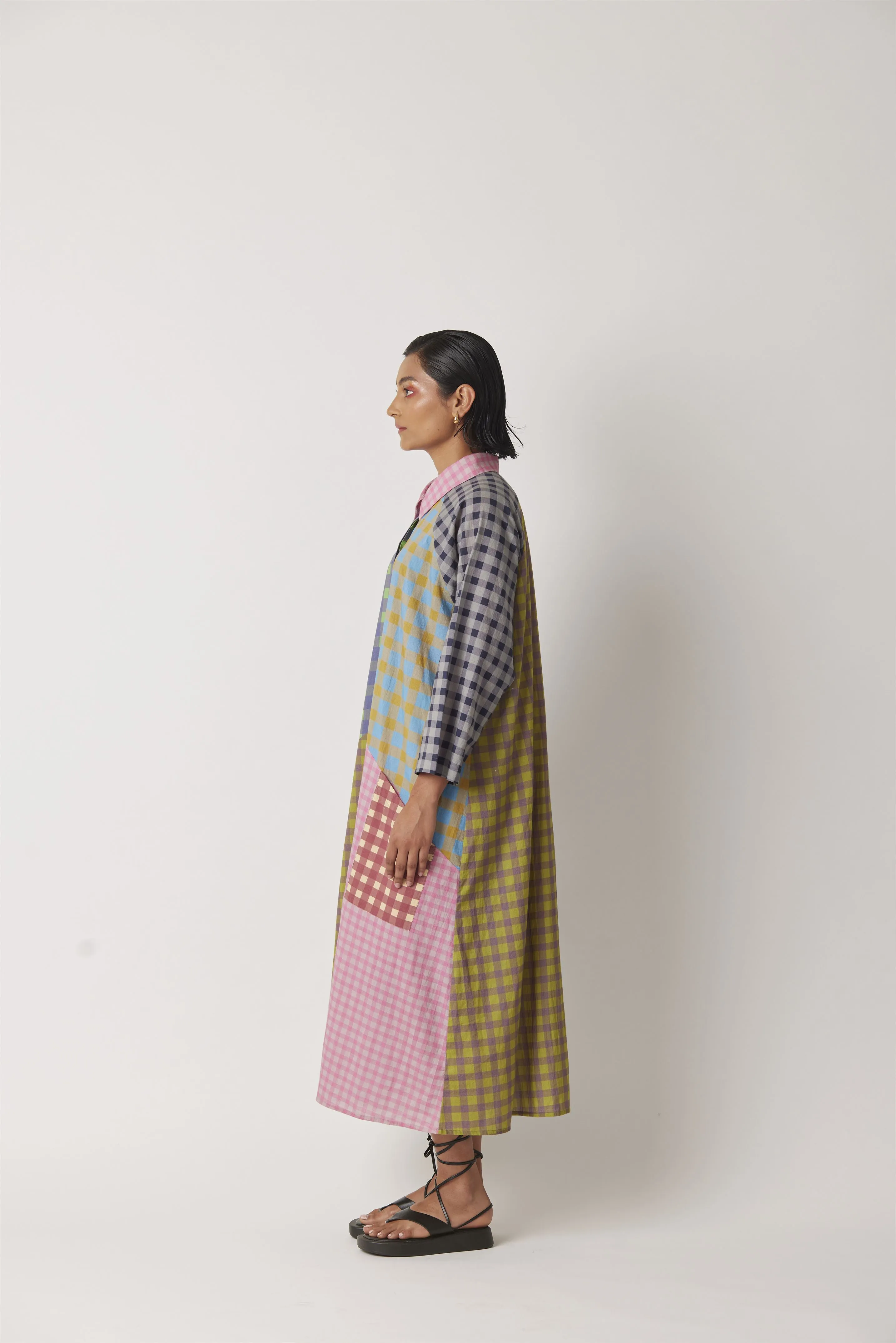 Summer Dress Shirt Long Cotton Multicheck-The Chalk Floral Story-Fashion Edit-Yc14D-71 Yc14Mck-01-Yavi