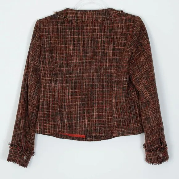 Sundance Fringe Tweed Wool Blend Orange Blazer Jacket Womens Size 6