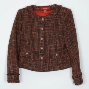 Sundance Fringe Tweed Wool Blend Orange Blazer Jacket Womens Size 6