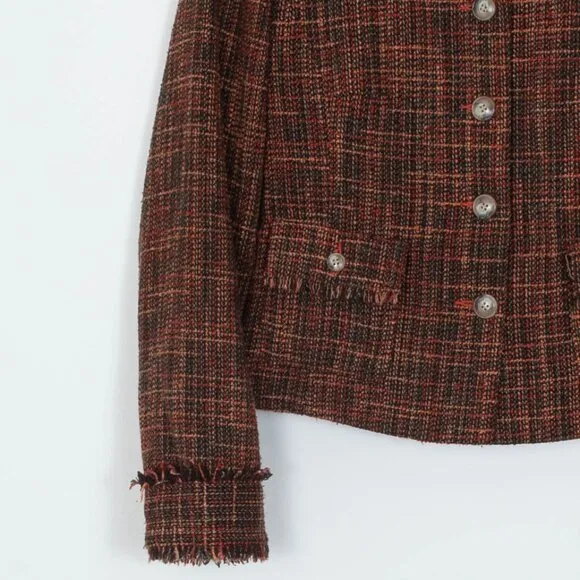 Sundance Fringe Tweed Wool Blend Orange Blazer Jacket Womens Size 6