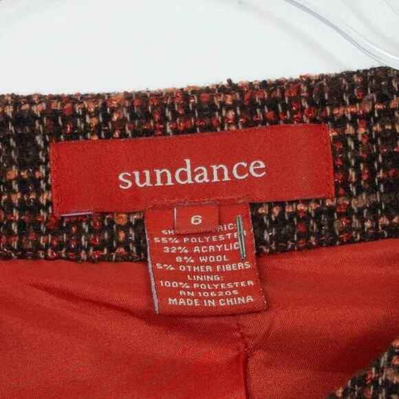 Sundance Fringe Tweed Wool Blend Orange Blazer Jacket Womens Size 6