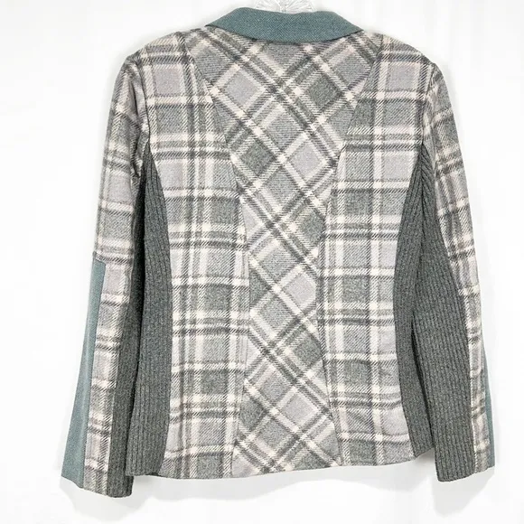 SUNDANCE Mixed Media Blue Plaid Blazer Jacket Gray Blue Wool 6P 6 Petite Wool