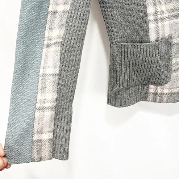 SUNDANCE Mixed Media Blue Plaid Blazer Jacket Gray Blue Wool 6P 6 Petite Wool