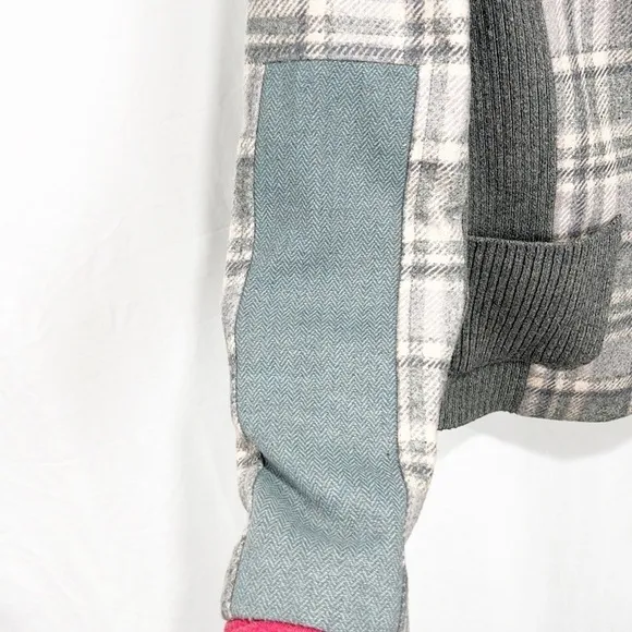 SUNDANCE Mixed Media Blue Plaid Blazer Jacket Gray Blue Wool 6P 6 Petite Wool