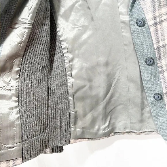 SUNDANCE Mixed Media Blue Plaid Blazer Jacket Gray Blue Wool 6P 6 Petite Wool