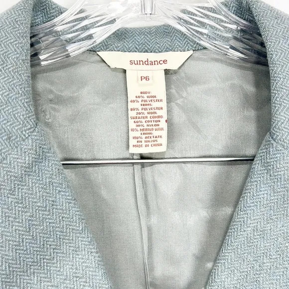 SUNDANCE Mixed Media Blue Plaid Blazer Jacket Gray Blue Wool 6P 6 Petite Wool
