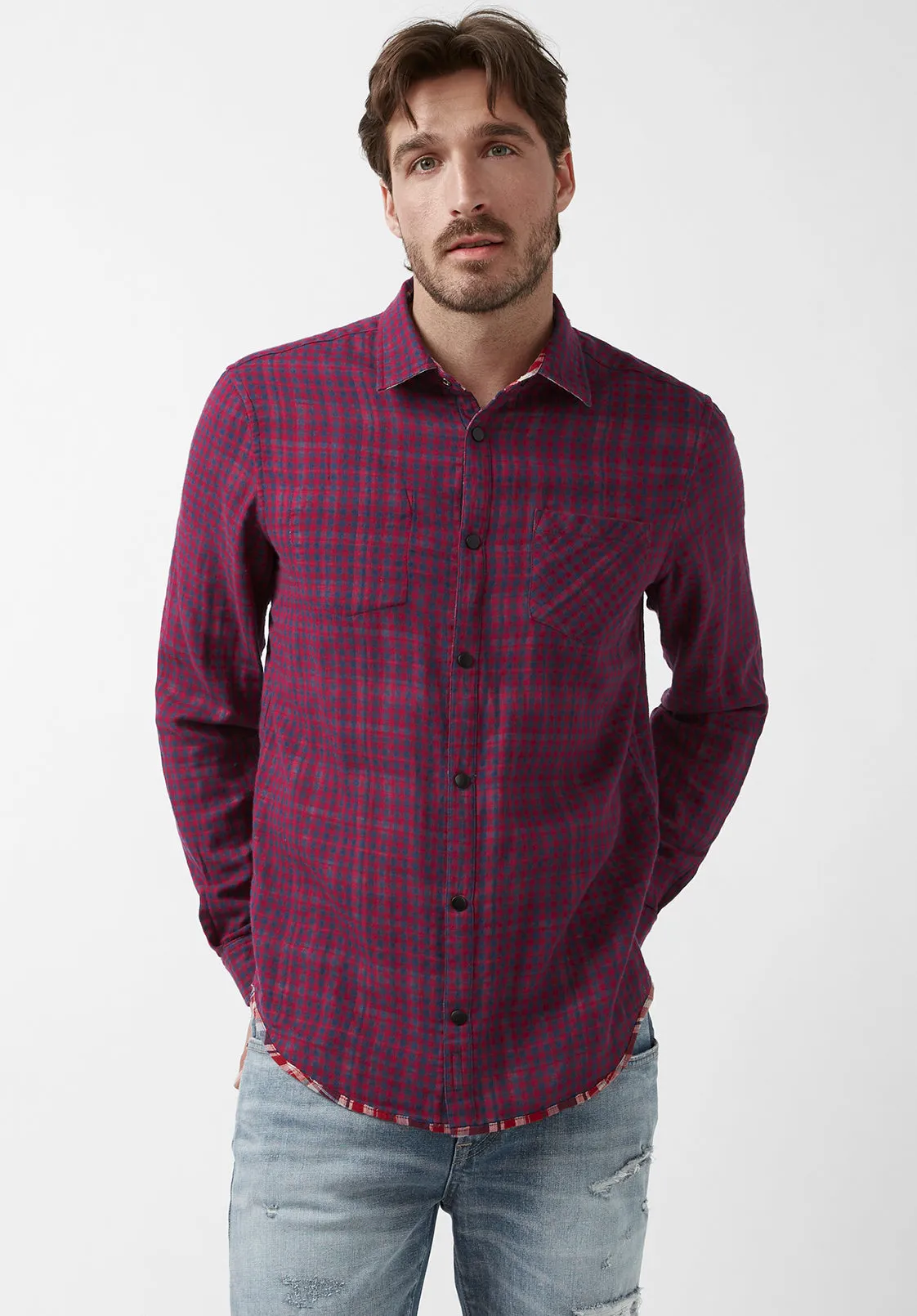 Surza Men’s Long-Sleeve Reversible Shirt Dark Red - BM24056