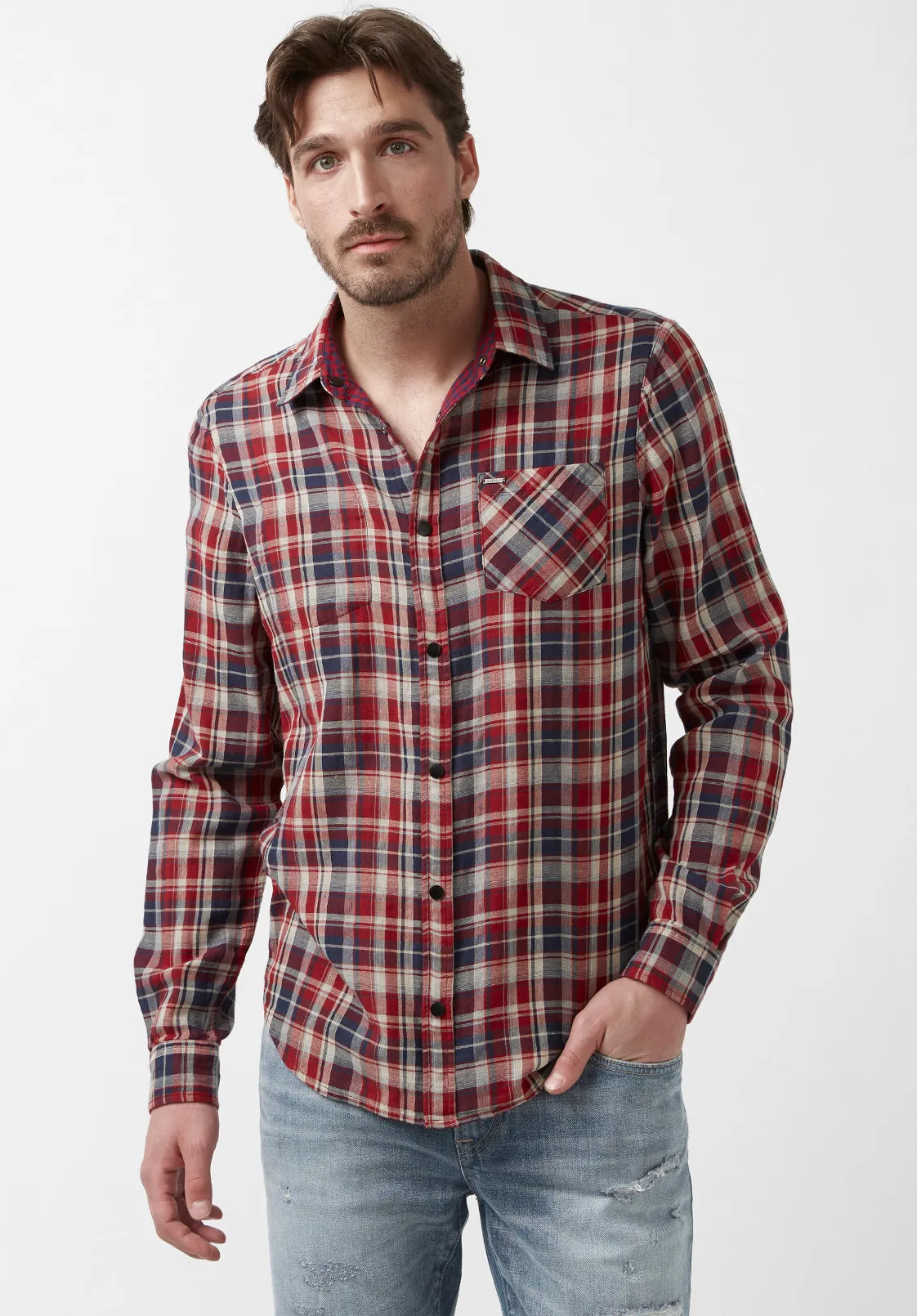 Surza Men’s Long-Sleeve Reversible Shirt Dark Red - BM24056