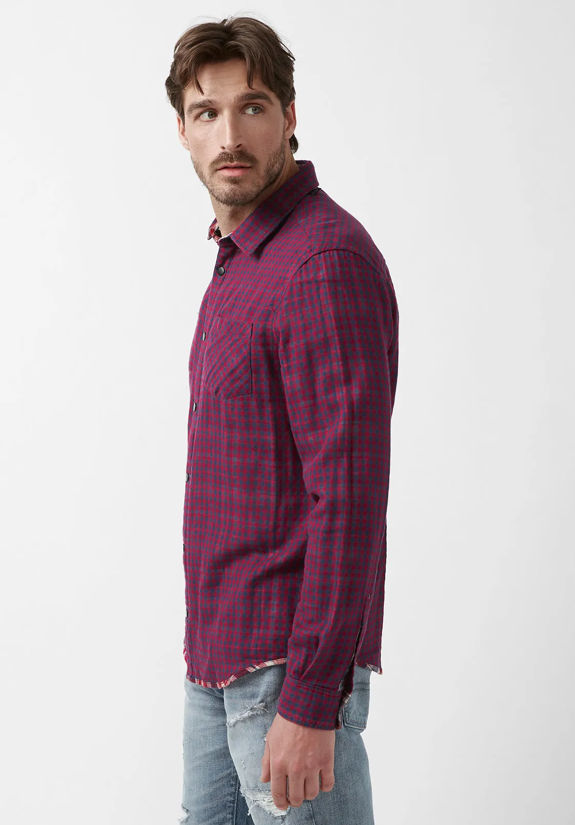 Surza Men’s Long-Sleeve Reversible Shirt Dark Red - BM24056